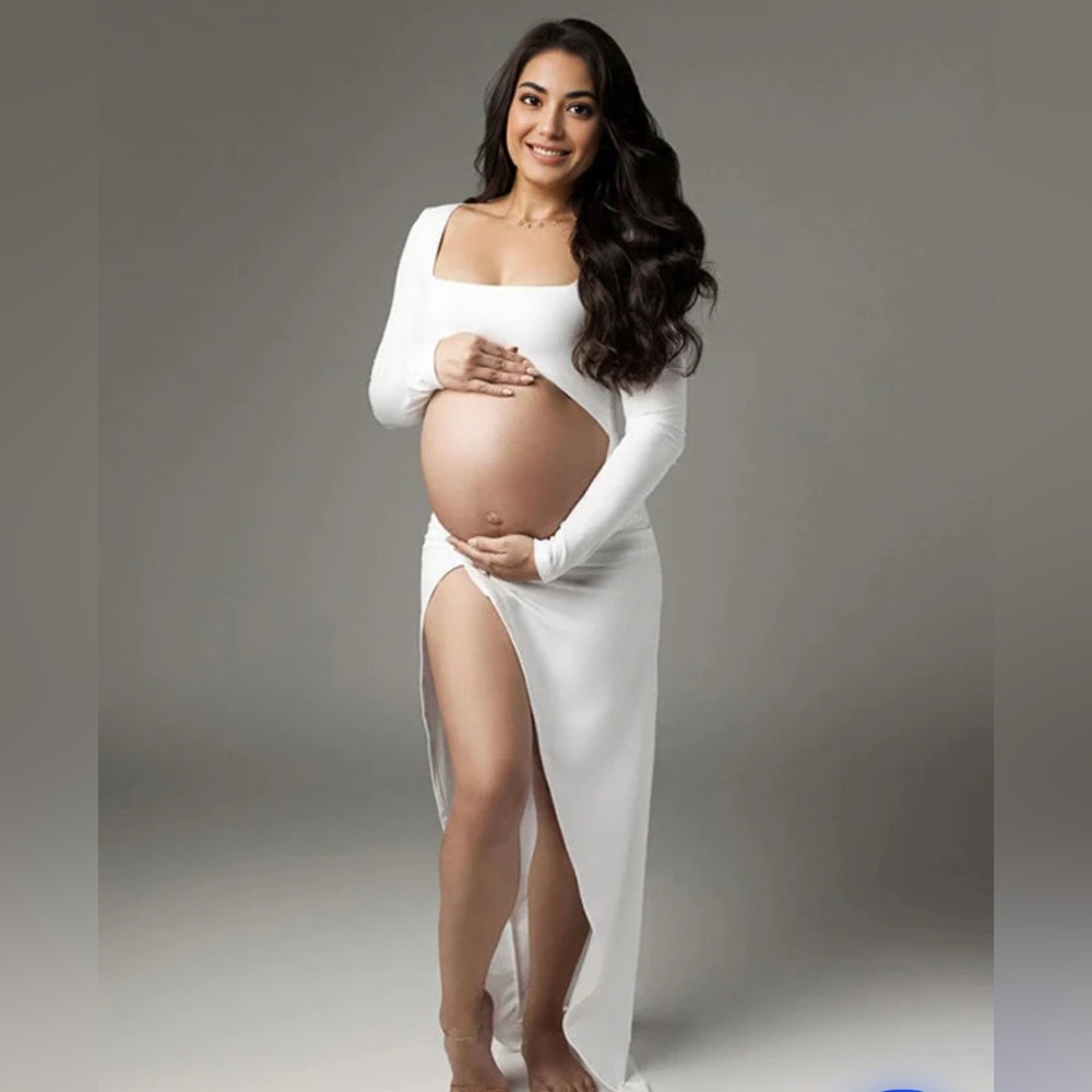 Momyknows White Cut Out Crop Side Slit Bodycon Maxi Dress